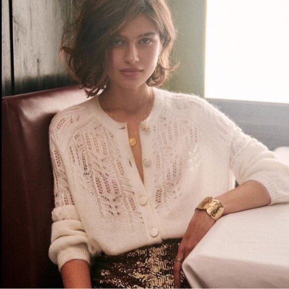 Sezane Tonio Cardigan Jumper Sweater in Ecru S - Picture 1 of 5